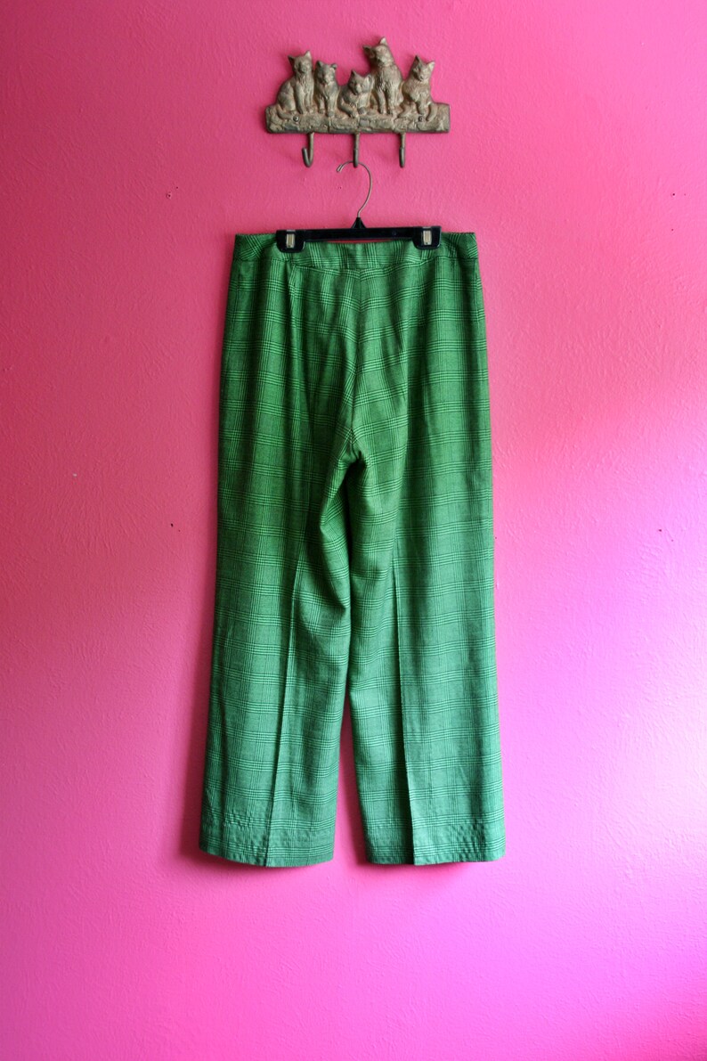 70s Vintage Green and Black Skater Punk Plaid High Rise Pants
