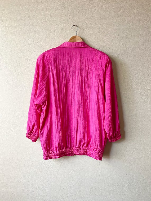 80s/90s Vintage Hot Pink Collared Snap Button Lon… - image 4