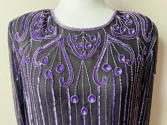 Vintage 80s/90s Black and Purple Beaded and Sequi… - image 7