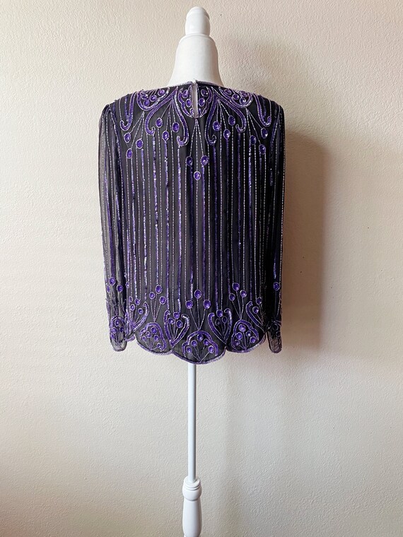 Vintage 80s/90s Black and Purple Beaded and Sequi… - image 2
