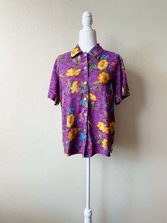 60s Vintage Purple Pattern Button Down Blouse main image 1