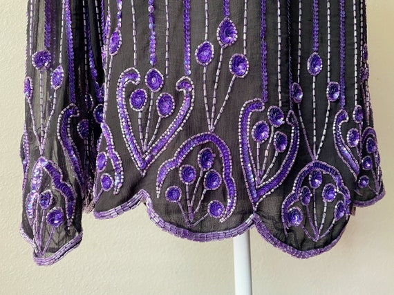 Vintage 80s/90s Black and Purple Beaded and Sequi… - image 9
