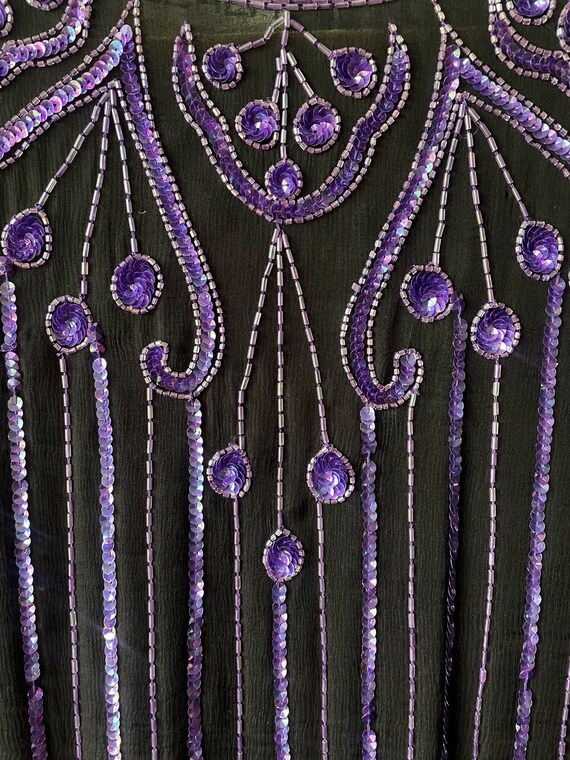 Vintage 80s/90s Black and Purple Beaded and Sequi… - image 10