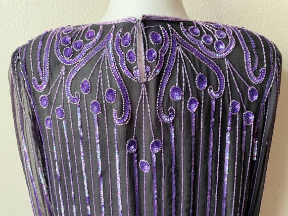 Vintage 80s/90s Black and Purple Beaded and Sequi… - image 8