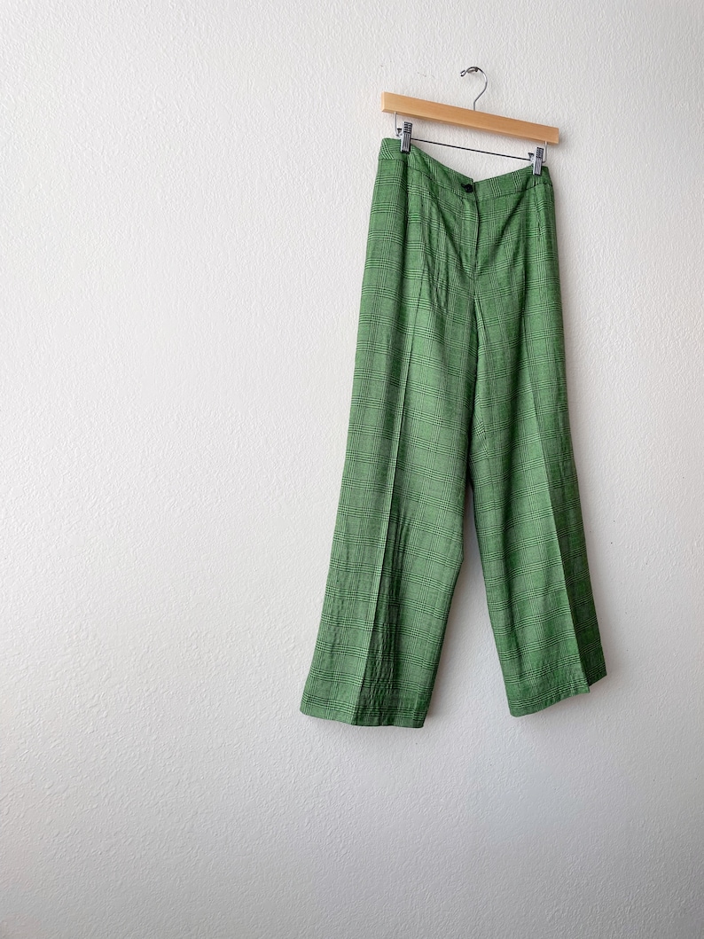 Vintage 70s/80s High Waist Green Plaid Pants image 3