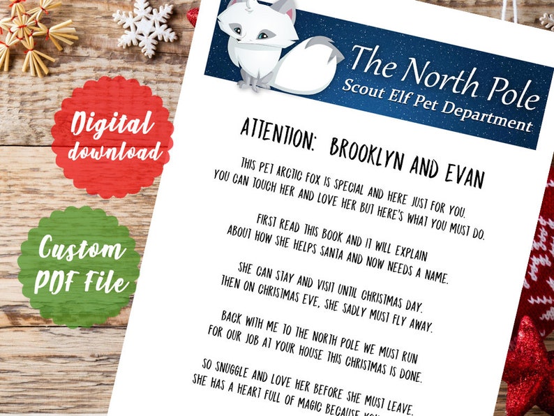 Elf Pet Arctic Fox Letter Fox pet first visit INSTANT PDF Etsy