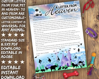Carta de mascota en el Cielo- mascota muerta carta al niño del Cielo- Animal perdido carta al niño
