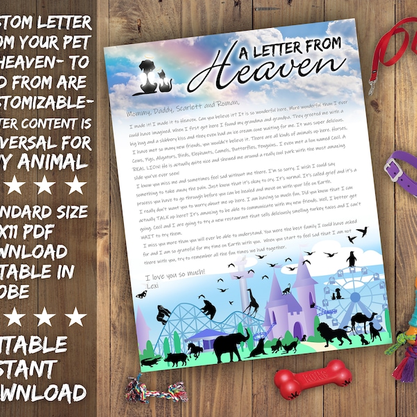 Letter from pet in Heaven- pet died letter to child from Heaven- Animal lost letter to child