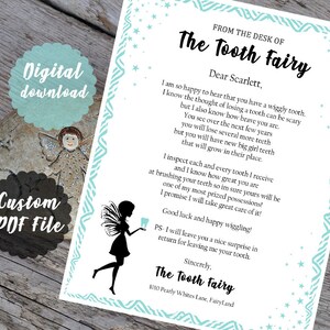 Carta del Hada de los Dientes- Carta de miedo a perder los dientes- Carta de aliento del Hada de los Dientes* PDF PERSONALIZADO IMPRIMIBLE