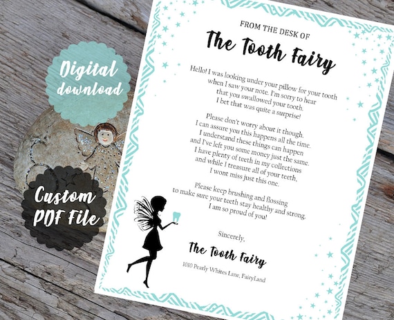 Tooth Fairy Letter Child Swallowed Tooth Letter From Tooth Etsy