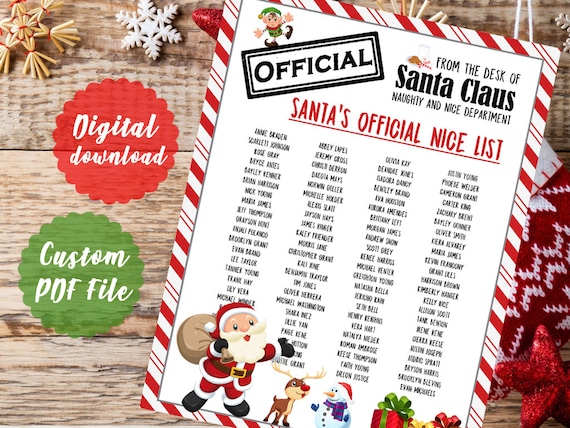 Santa s Nice List Instant PDF DOWNLOAD