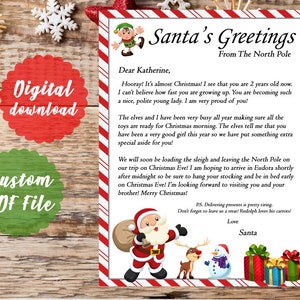 Carta de Papá Noel personalizada-Carta de Navidad de Papá Noel- DESCARGA INMEDIATA- PDF editable