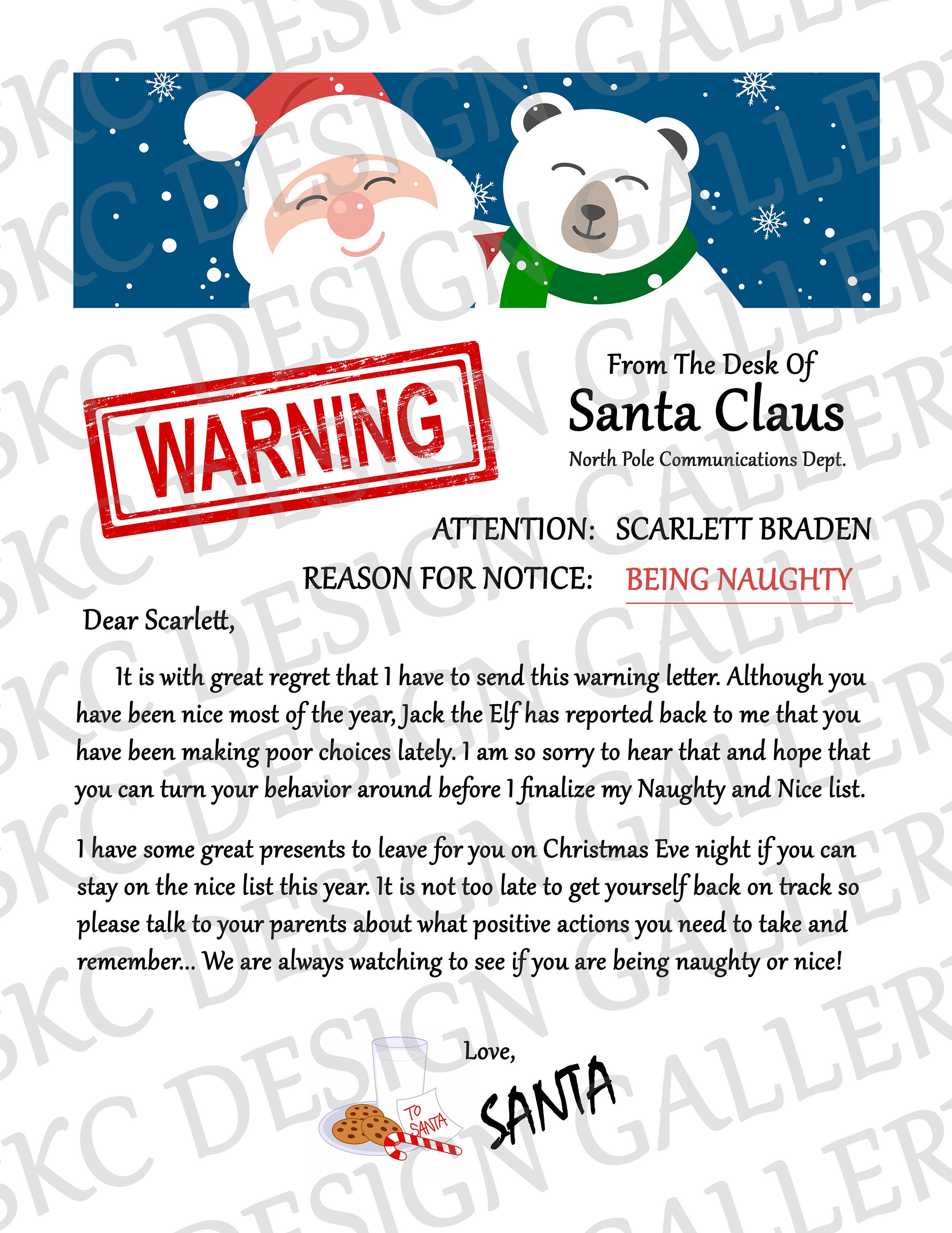 Template Editable Santa Warning Letter