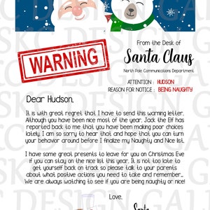Santa WARNING Letter- Personalized Naughty Letter From Santa- INSTANT ...