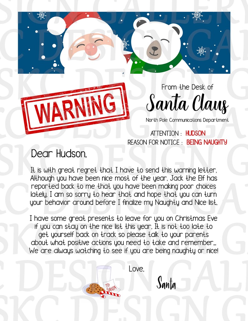 Santa WARNING Letter- Personalized Naughty Letter From Santa- INSTANT ...