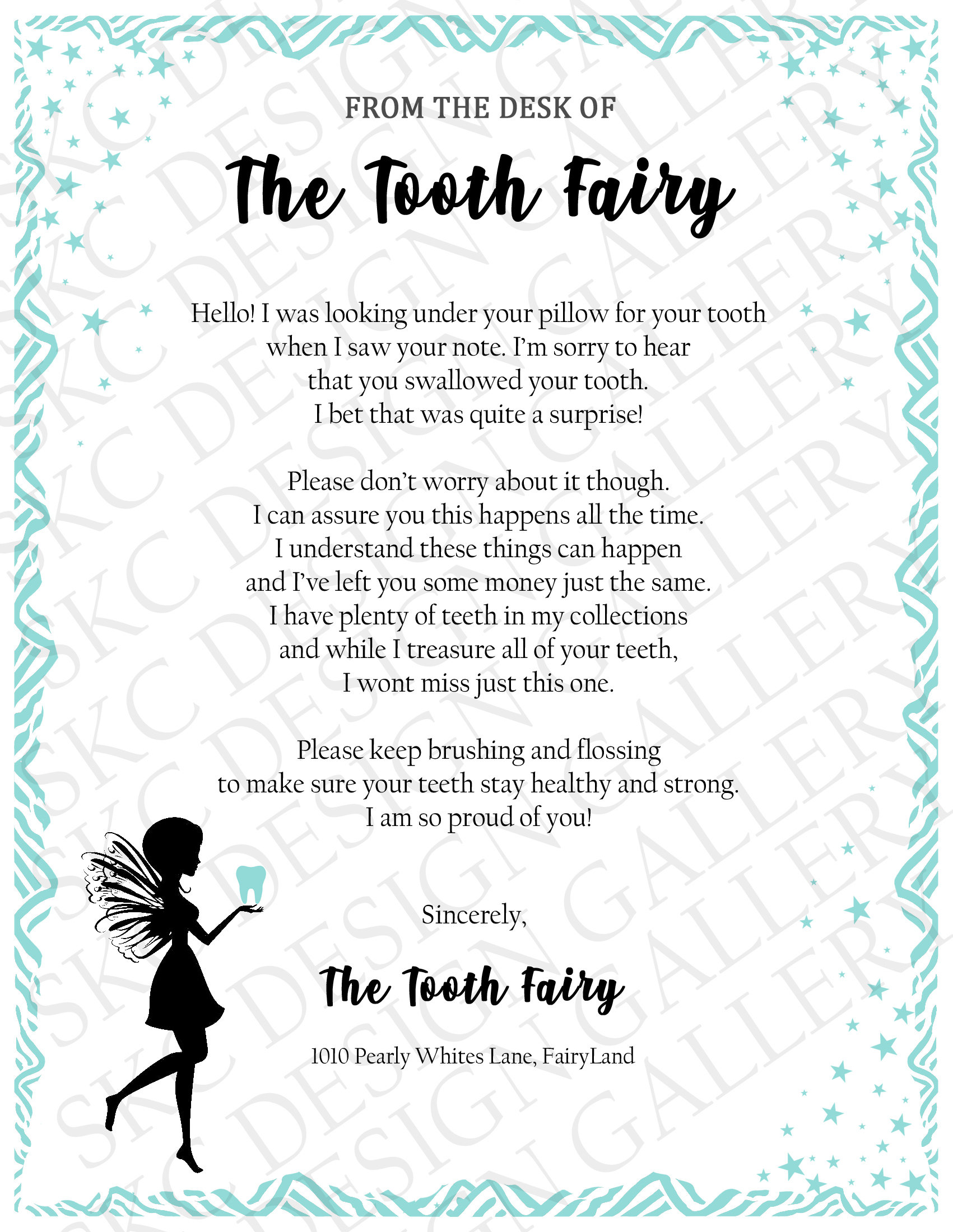 Tooth Fairy Letter Child swallowed tooth Letter from Tooth Etsy