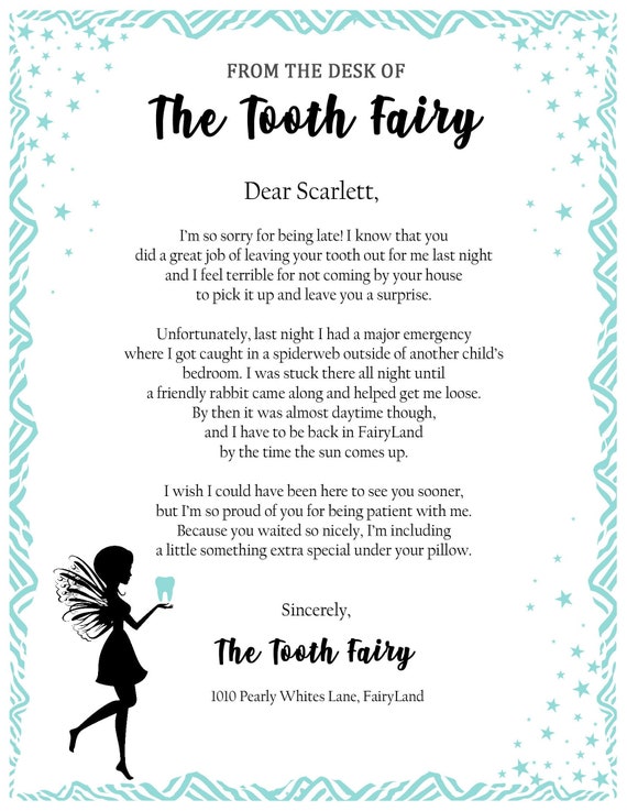 Printable Free Tooth Fairy Late Apology Letter Musadodemocrata