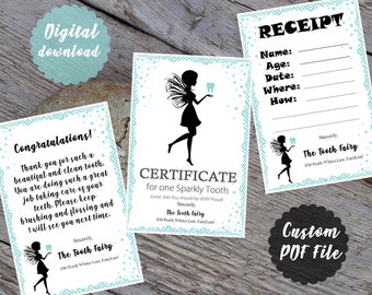 Tooth Fairy Receipt, Certificate and Letter ** 4x6 designs PRINTABLE IMMEDIATELY upon download