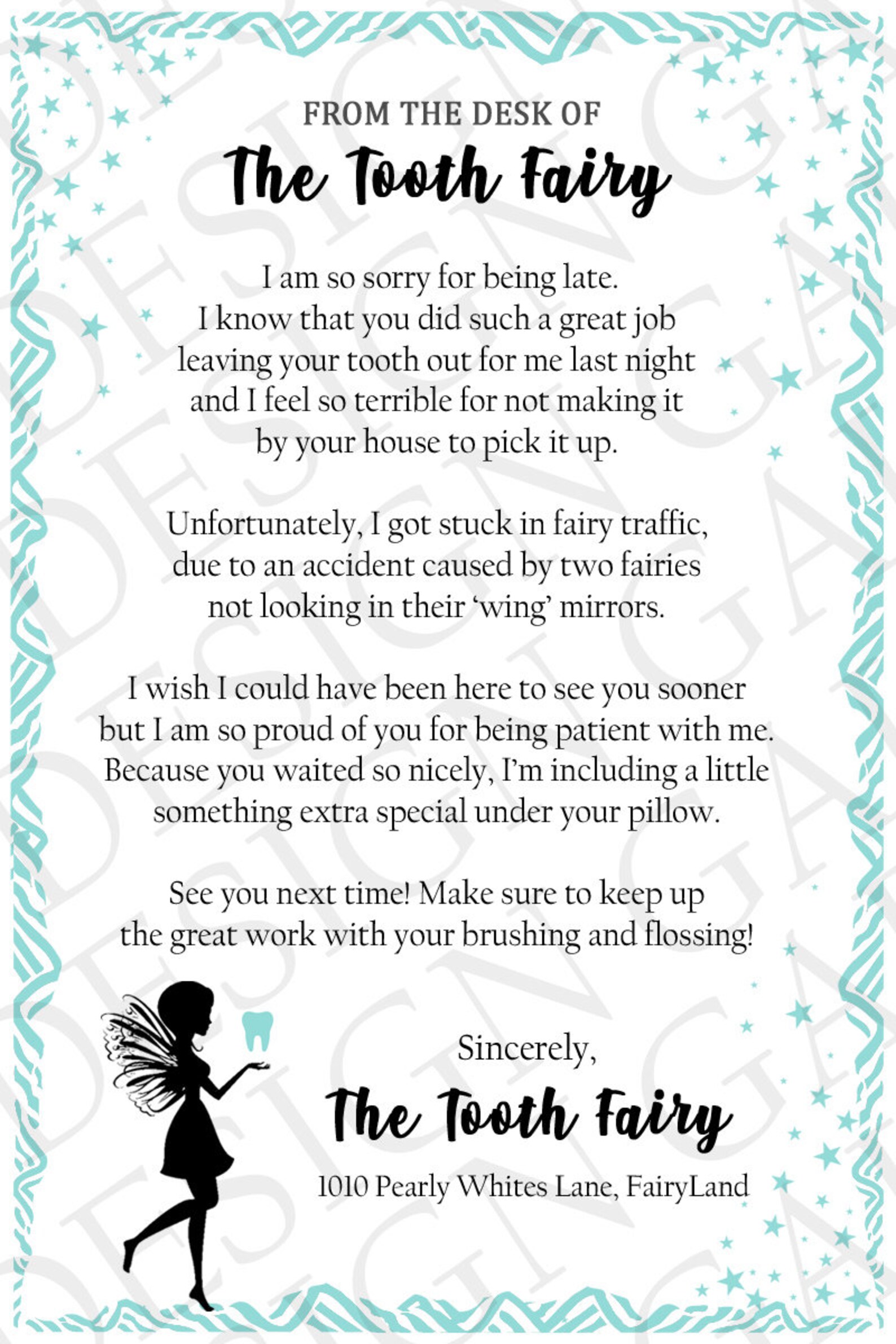 Tooth Fairy Didnt Come Letter IMMEDIATE DOWNLOAD Tooth Fairy Forgot 