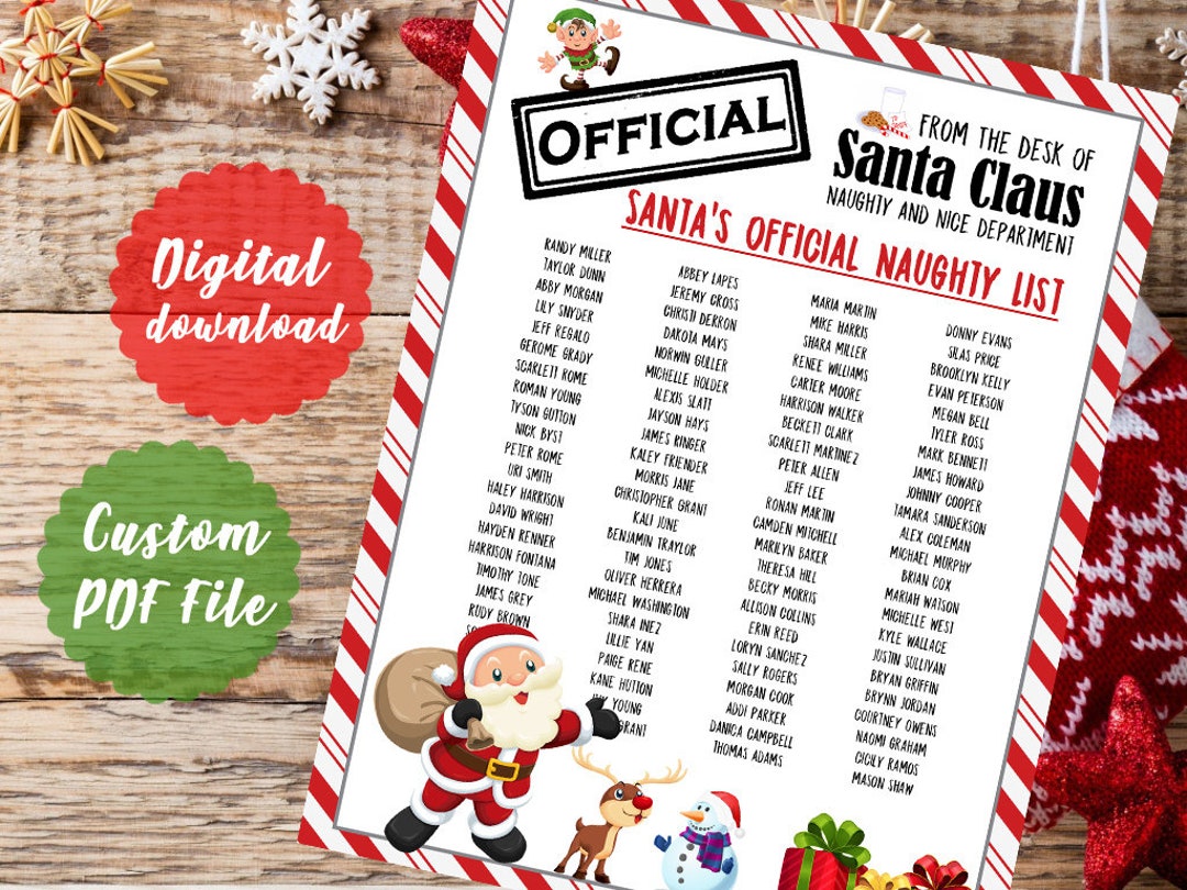 Santa's Naughty List Personalized DIGITAL PDF DOWNLOAD* Custom Naughty