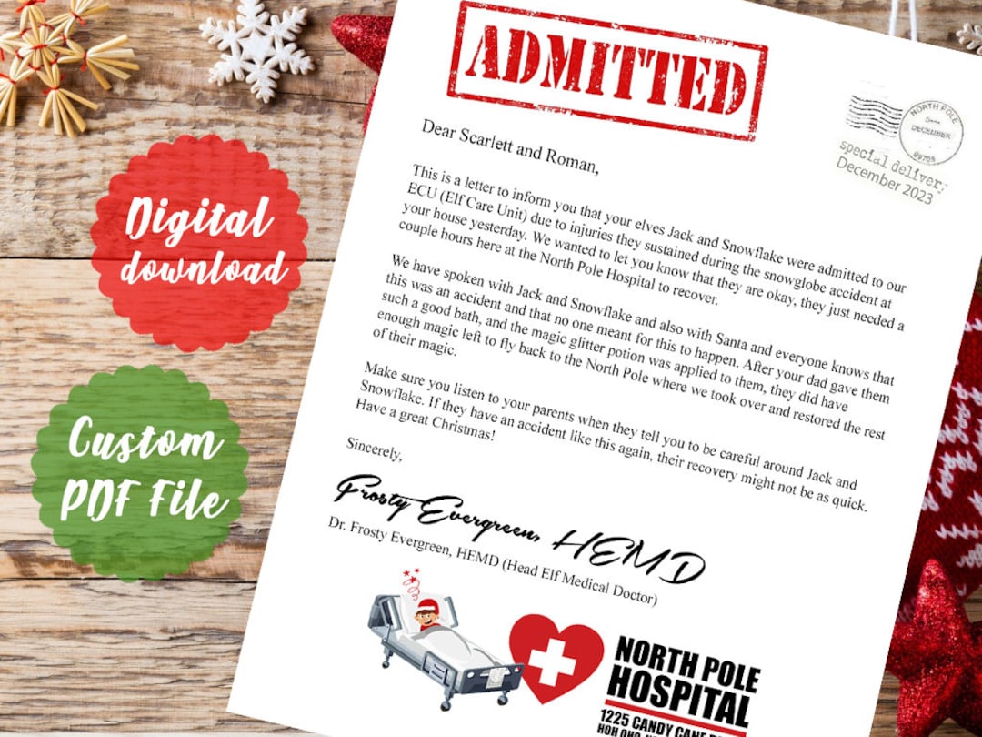 Elf Touché Lettre D'Excuse De L'Hôpital North Pole TÉLÉCHARGEMENT.