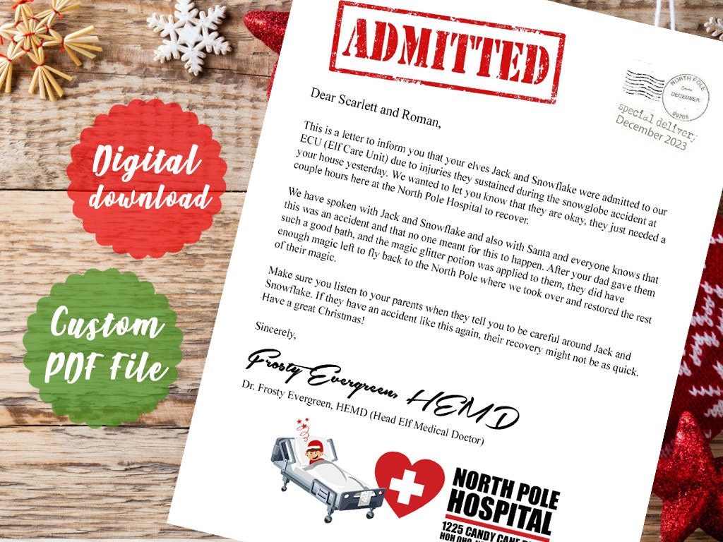 Elf Touché Lettre D'Excuse De L'Hôpital North Pole TÉLÉCHARGEMENT.