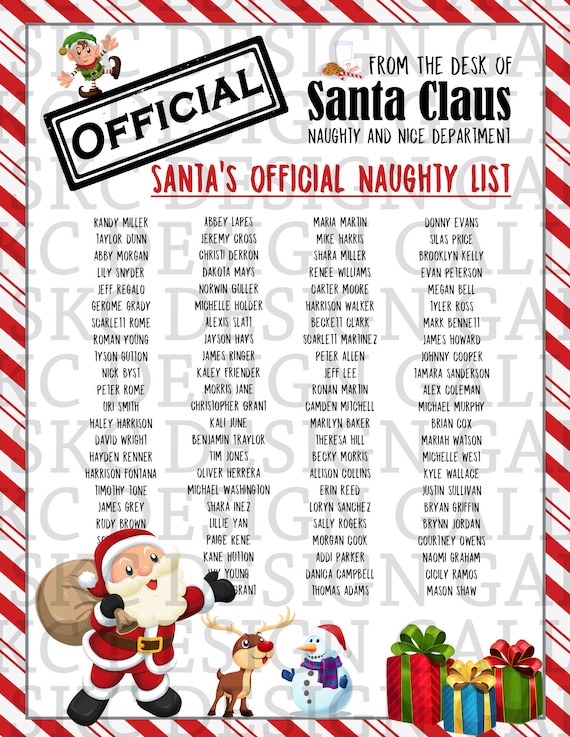 Santa's Naughty List- Personalized DIGITAL PDF DOWNLOAD* Custom Naughty list