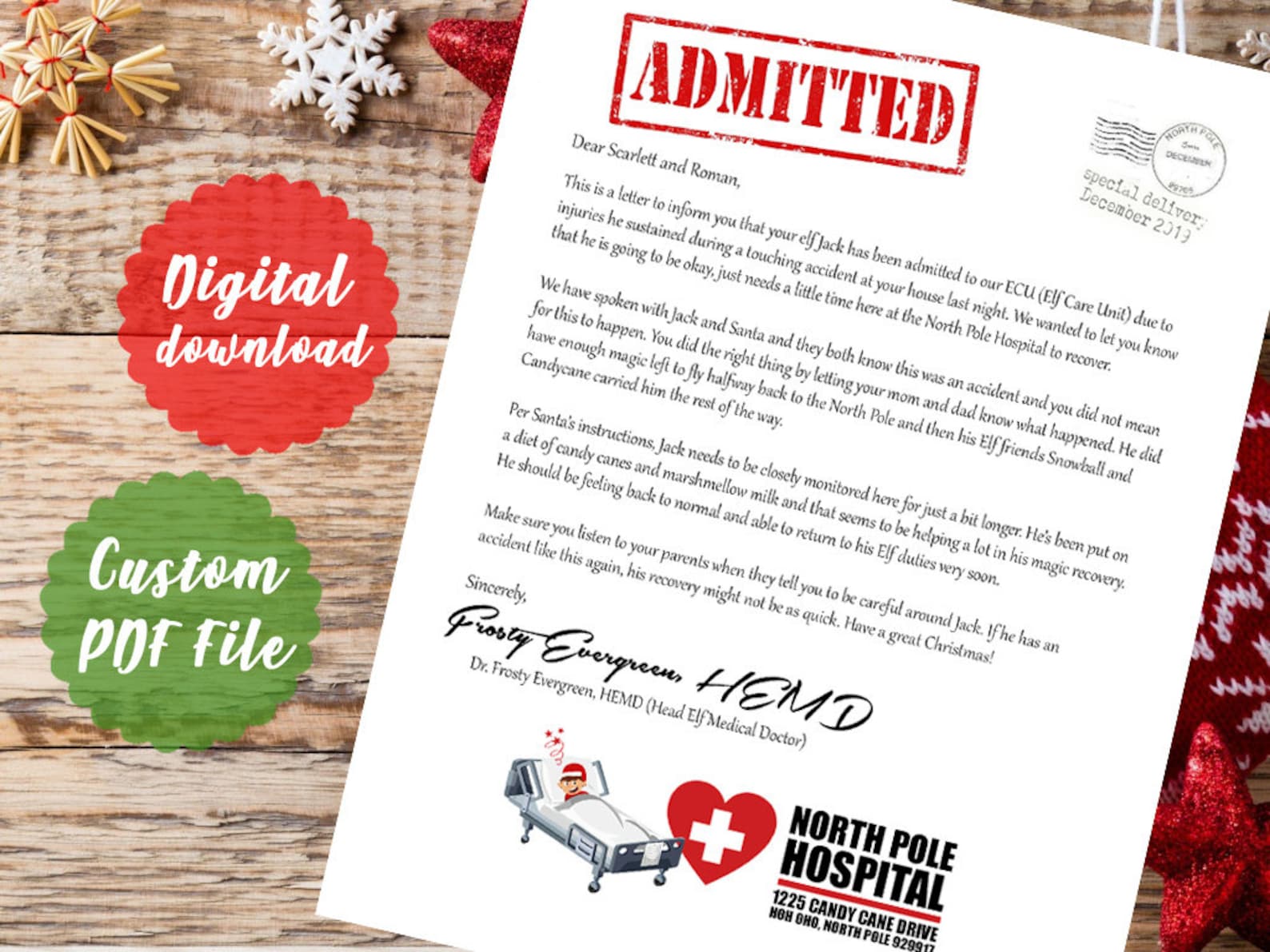 Elf Excuse Letter from North Pole Hospital