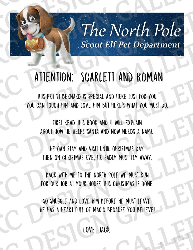 Elf Pet St Bernard Letter St Bernard first visit EDITABLE Etsy