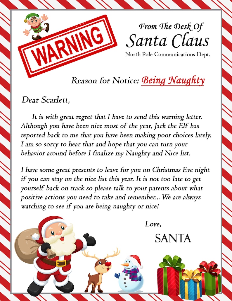 Free Printable Naughty List Letter From Santa Printable Word Searches
