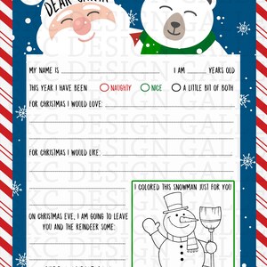 Letter to Santa CUSTOM Printable PDF Instant Download Christmas Wishlist Letter image 2