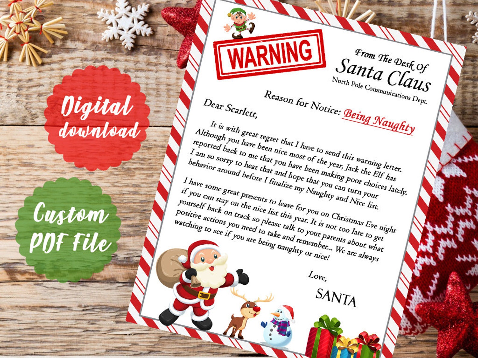 Santa WARNING Letter Personalized Naughty Christmas Letter | Etsy