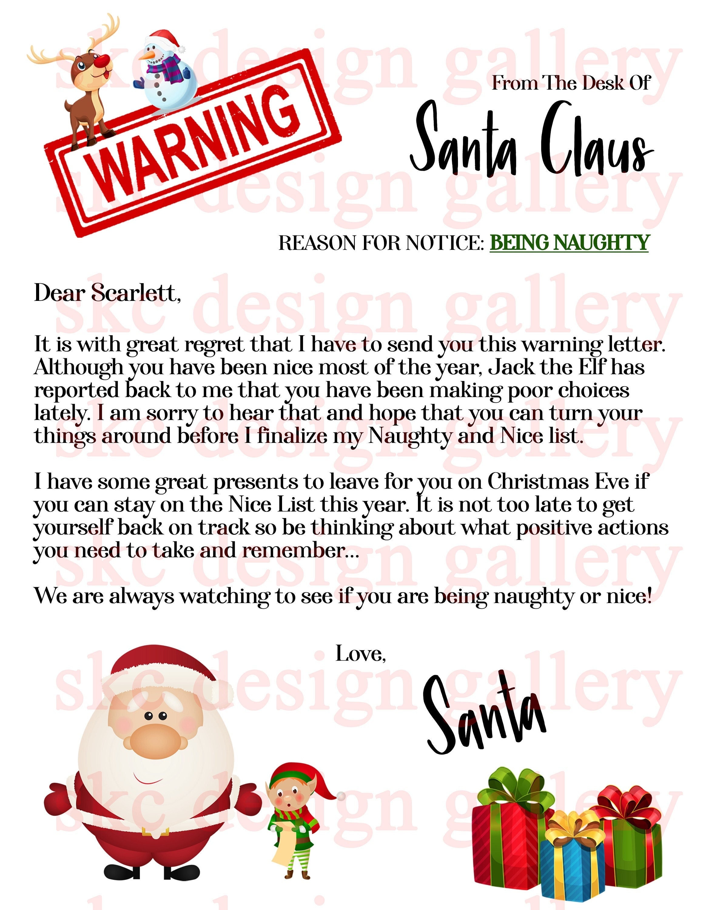 Santa WARNING Letter Personalized Naughty Christmas Letter From
