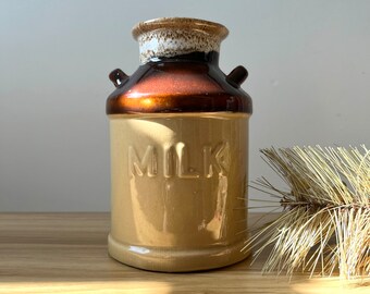 Ceramic Milk Jug Brown and Tan Vase