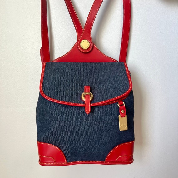 Dooney & Bourke Vintage Chambray Denim and Red Le… - image 1