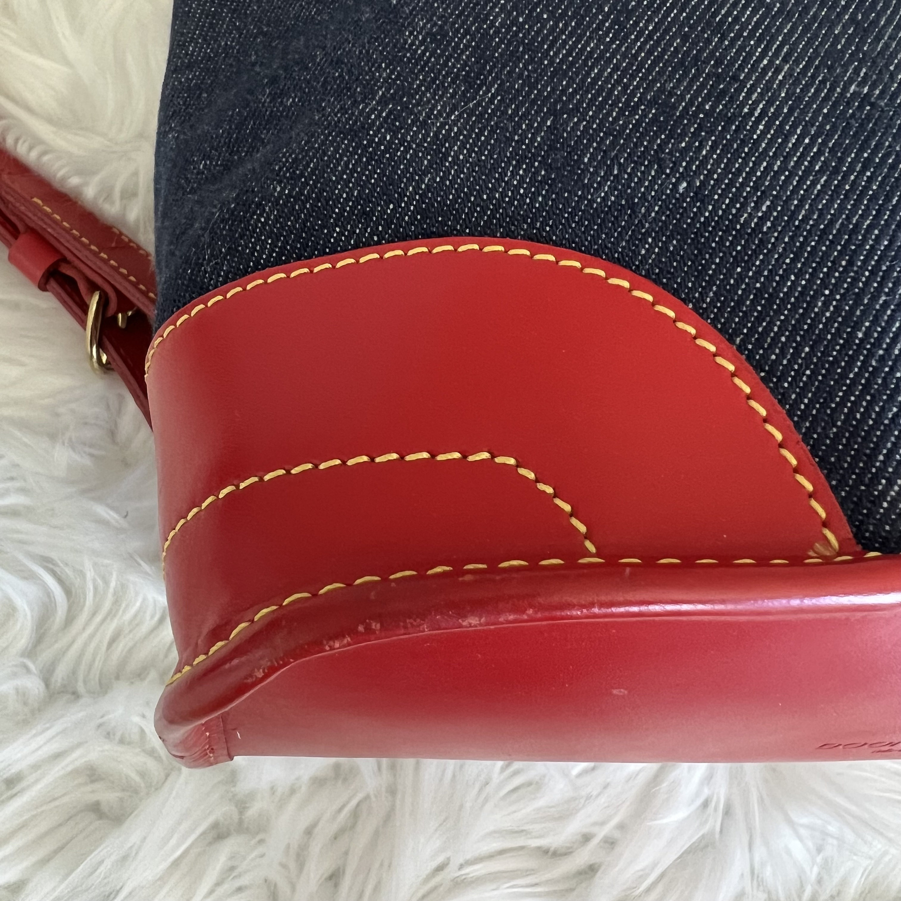 Dooney & Bourke Vintage Chambray Denim and Red Leather