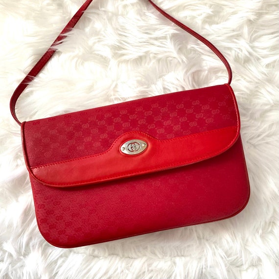 Gucci Vintage Red Monogram Crossbody Bag 