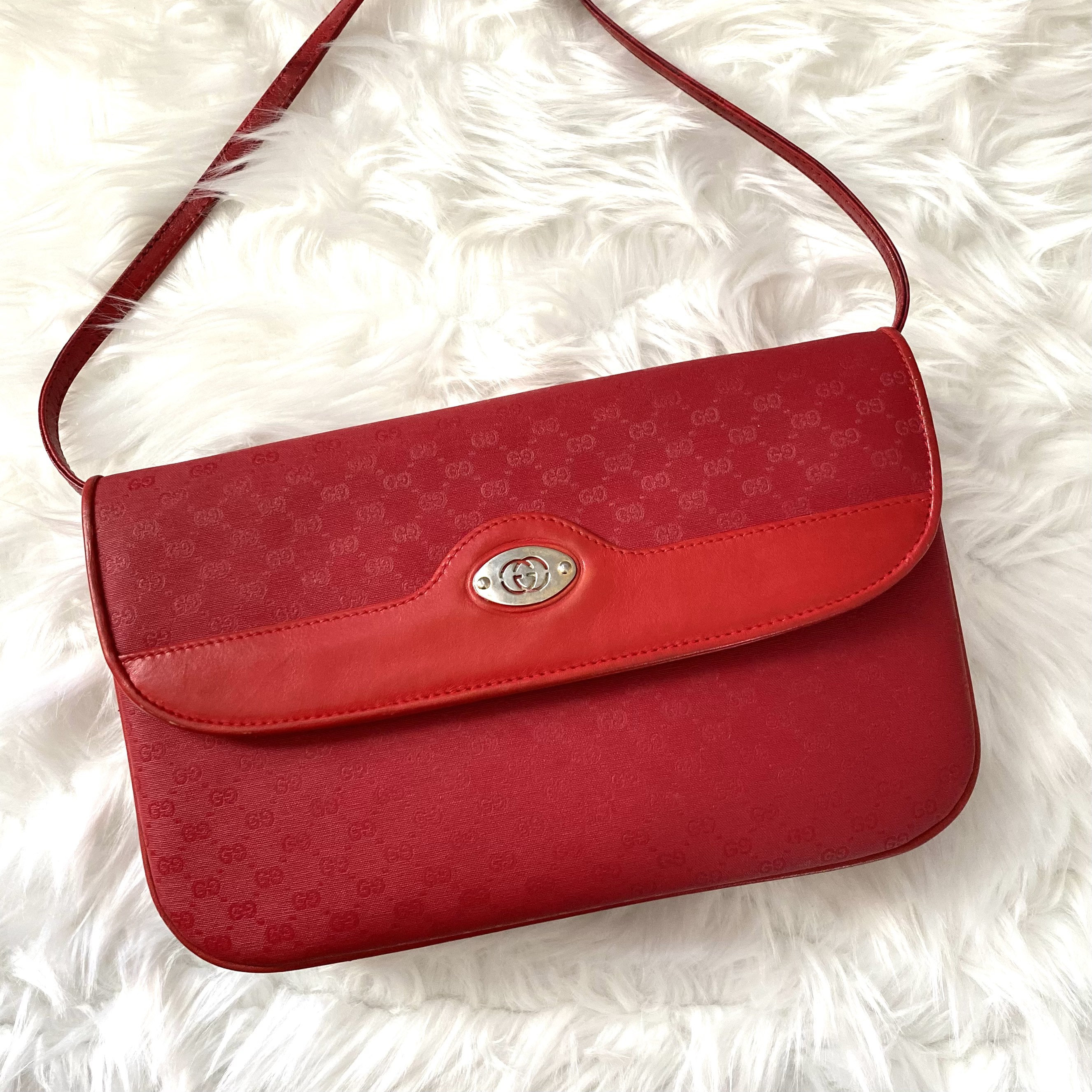 Gucci Vintage Red Monogram Crossbody Bag