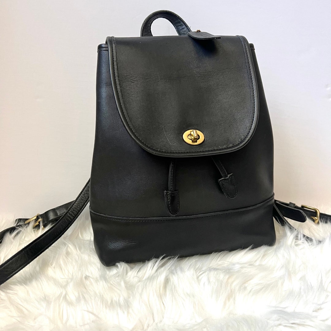 COACH Vintage Large Black Leather Daypack Backpack 9791 Etsy