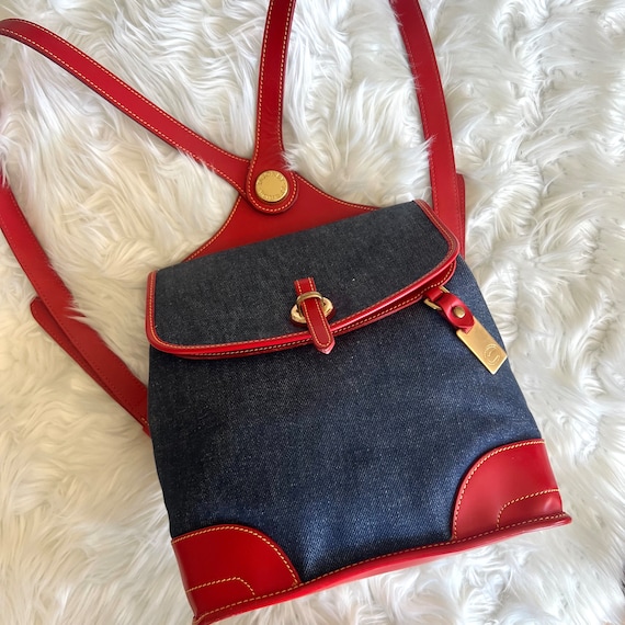 Dooney & Bourke Vintage Chambray Denim and Red Le… - image 2