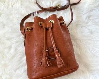 Dooney & Bourke Vintage Mini Drawstring Bucket Bag British Tan Leather