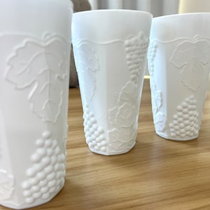 Set of 3- Indiana Glass Milk Glass Grapes Harvest Tumblers