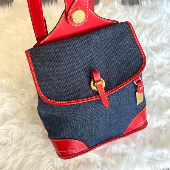 Dooney & Bourke Vintage Chambray Denim and Red Le… - image 3