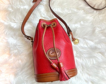 RARE Dooney & Bourke Vintage Red Leather Bucket Bag Crossbody Bag
