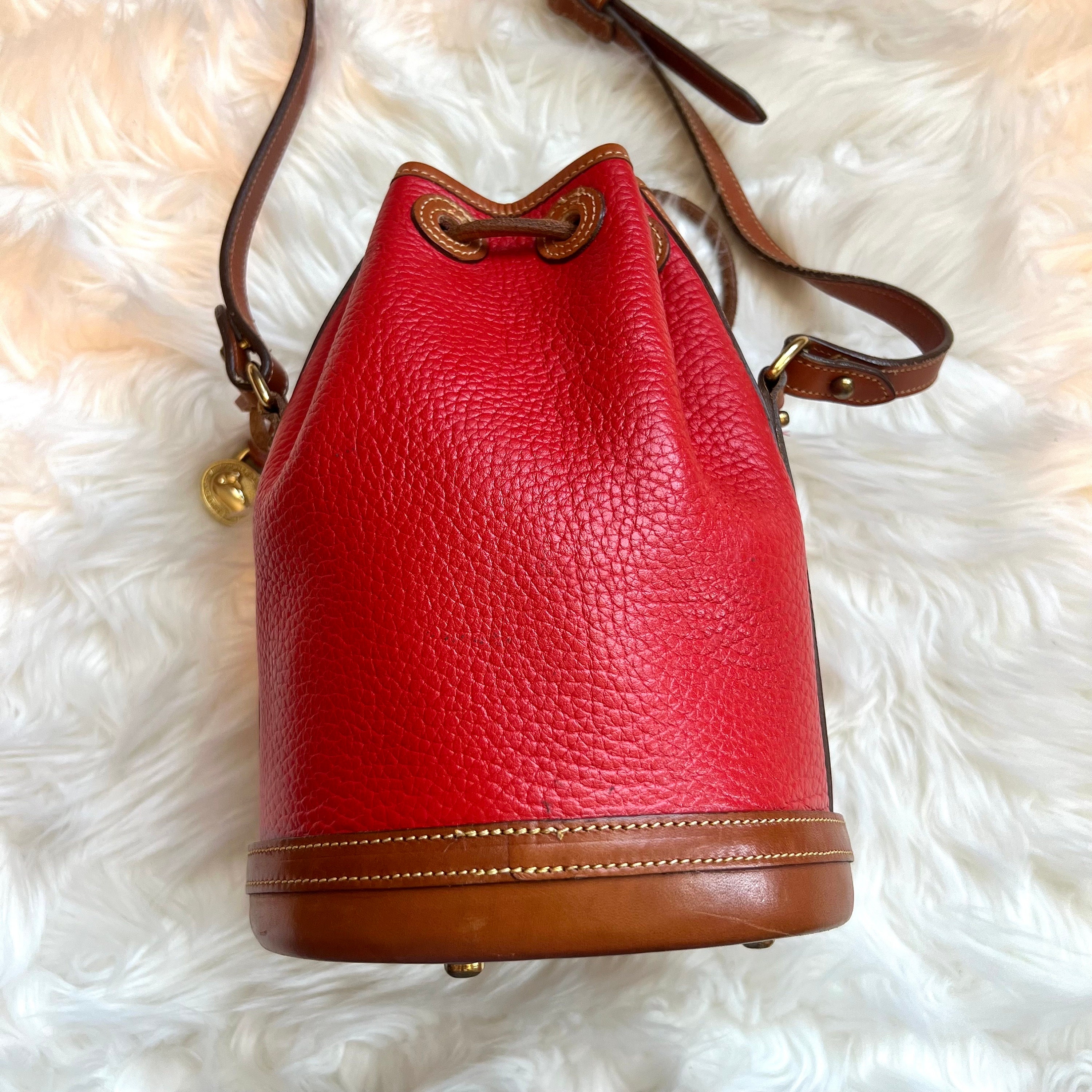 RARE Dooney & Bourke Vintage Red Leather Bucket Bag 