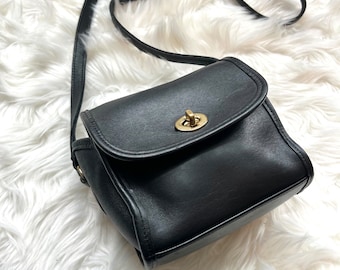 COACH Vintage Emmie Black Leather Mini Crossbody Bag RARE - Etsy