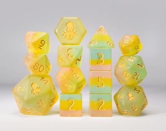 Sea-lie Glass 14pc Gold Ink Matte Dice Set | Dungeons and Dragons Dice Set for DnD