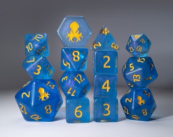 Frozen Soul 14pc Gold Ink Dice Set  | Kraken Dice DND Role Playing games Dice Set for Dungeons & Dragons | Resin DnD Dice Set