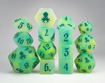 Ooze 14pc Glow in the Dark Dice Set | Kraken Dice for DND Role Playing games Dice Set for Dungeons & Dragons | Ooze Dice Set