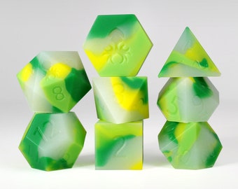 Green/Yellow Glow in the Dark Silicone 8pc Dice Set